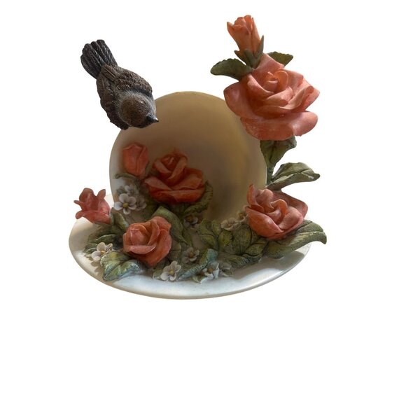 Vintage Teacup Birds Roses Figurine Resin Young Inc 6" across 5.5" Tall - Picture 1 of 3